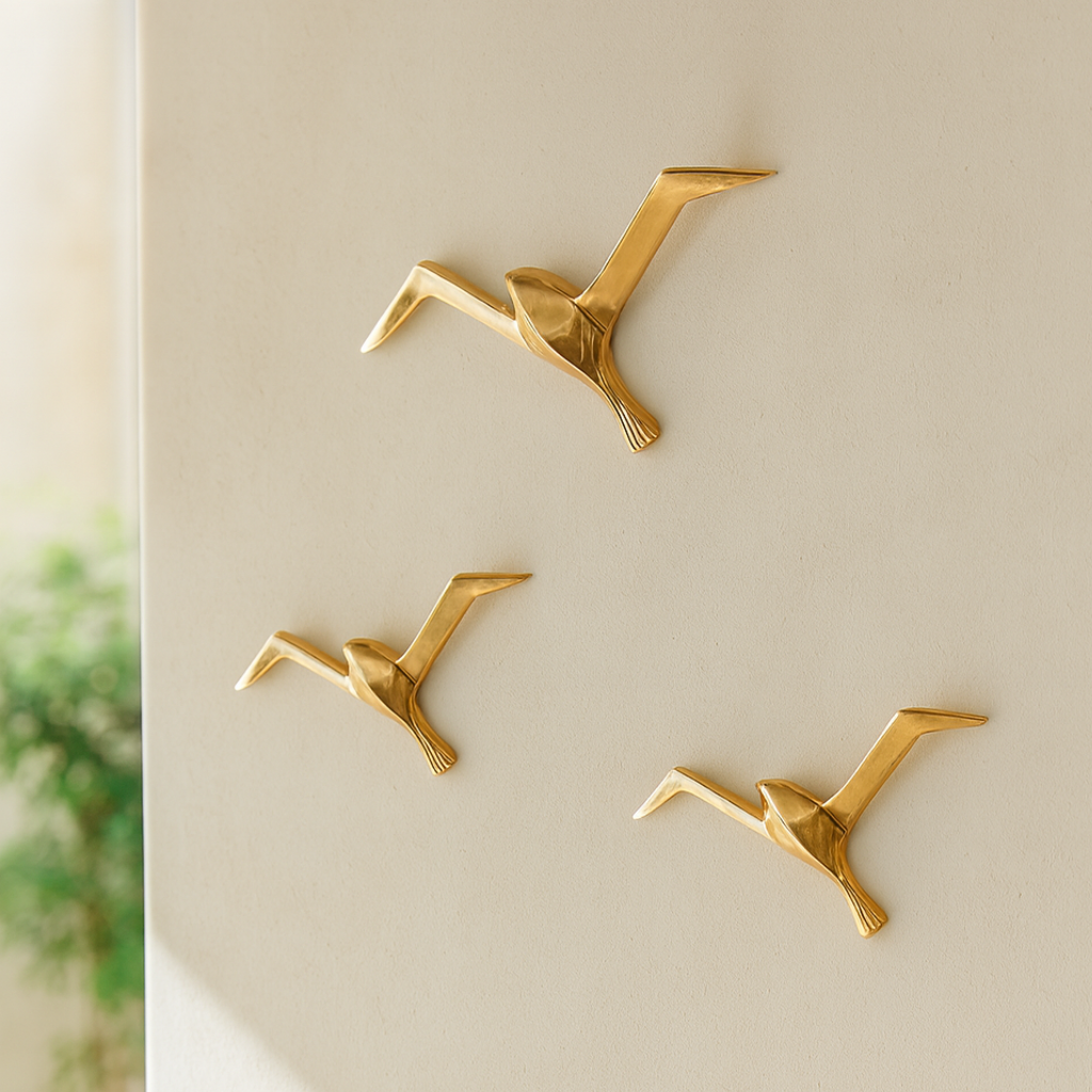 Golden Wall-Mounted Flying Birds