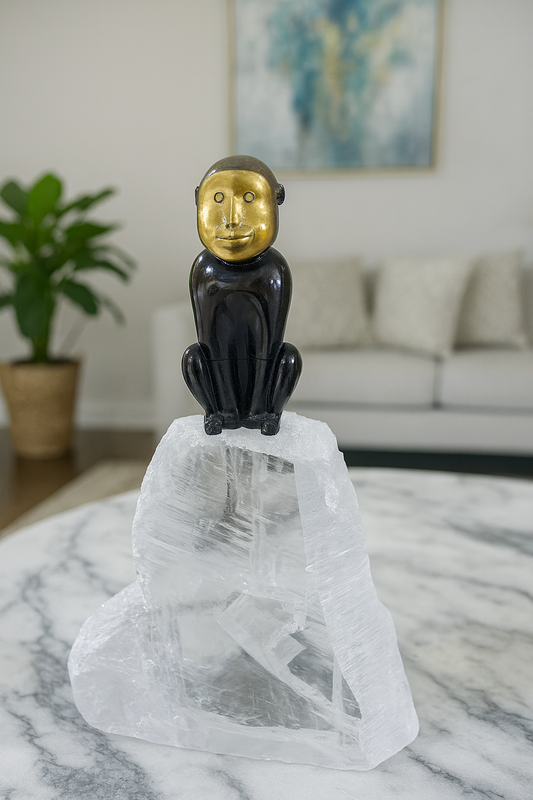 Black & Gold Monkey Figurine on Crystal Base