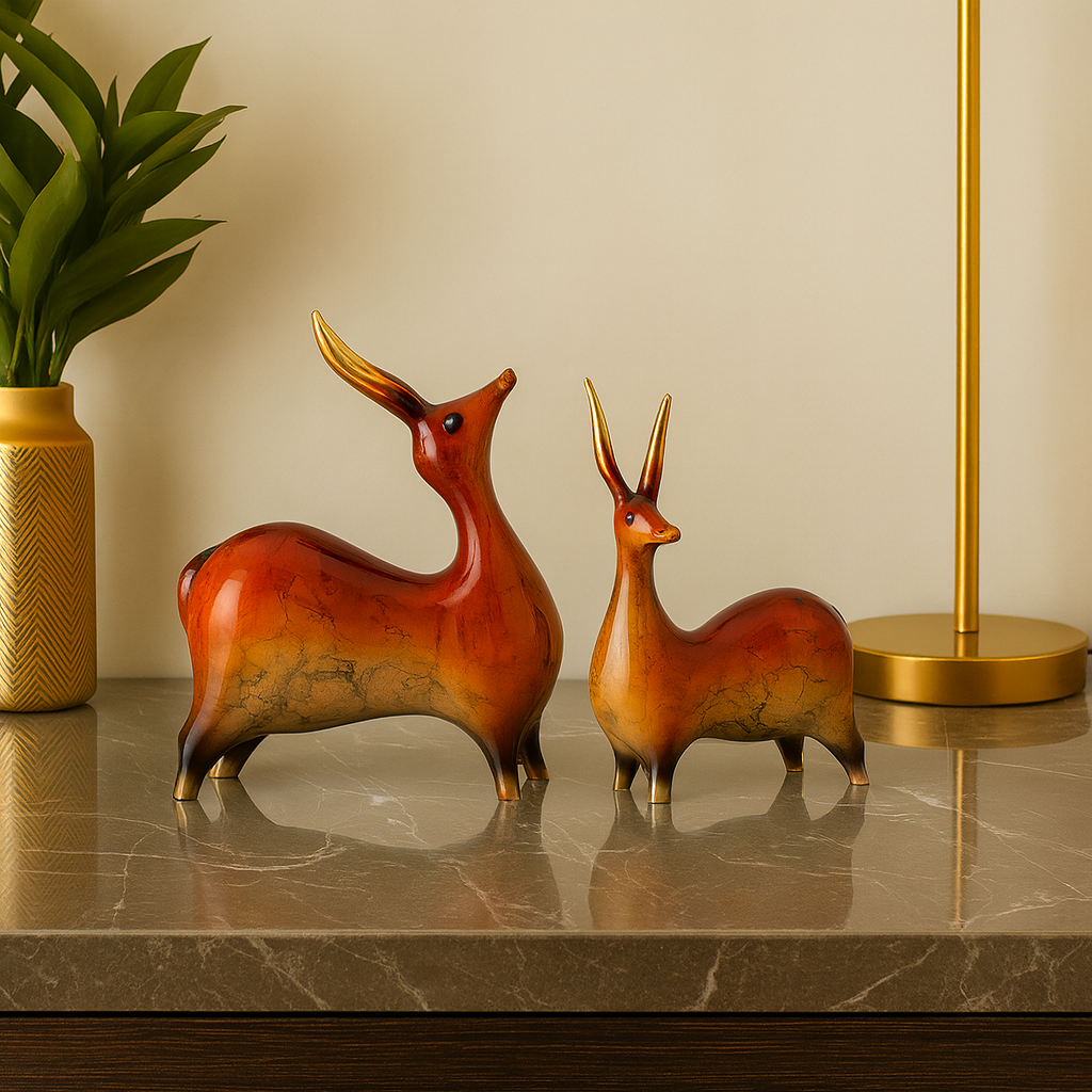 Majestic Resin Deer Figurine Pair
