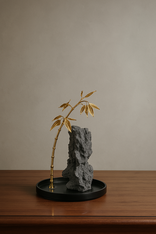 Zenith - Gold Bamboo & Rock Sculpture