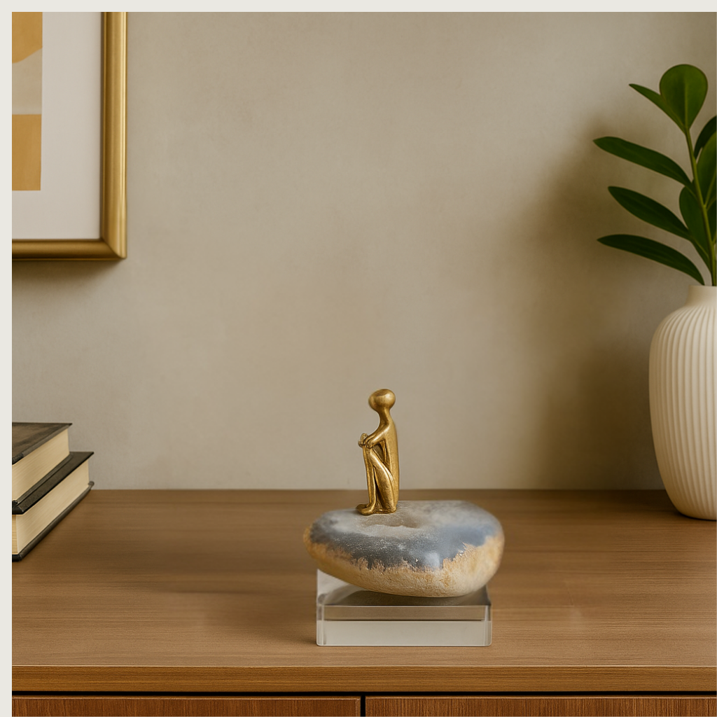 Golden Harmony on Agate Stone with Crystal Stand