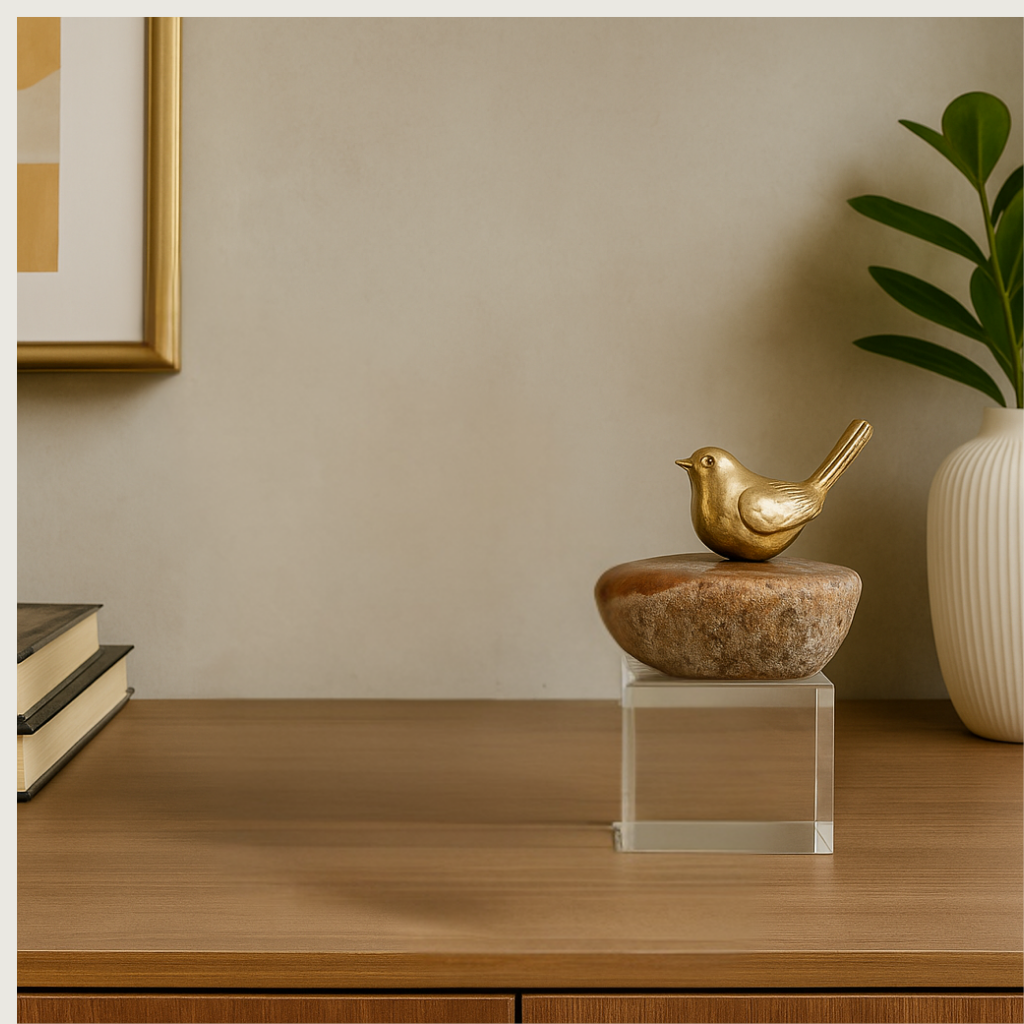 Golden Harmony on Agate Stone with Crystal Stand