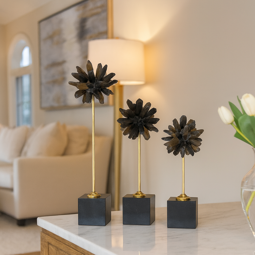 Asteria - Black Crystal Flower Sculptures
