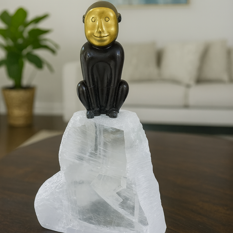 Black & Gold Monkey Figurine on Crystal Base