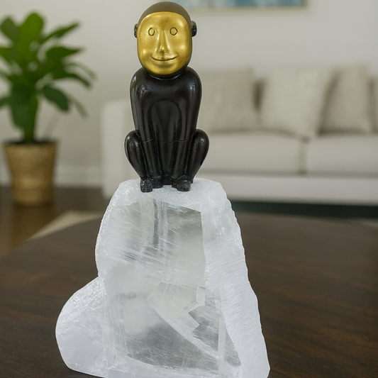 Black & Gold Monkey Figurine on Crystal Base