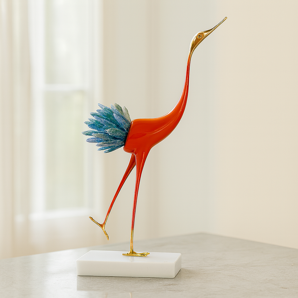 Vermilion - Red & Gold Crane Sculpture